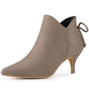 Women's Pointed Toe Kitten Heel Taupe Ankle Booties